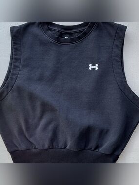 Under Armour Black Cropped Fleece Muscle Sweatshirt XL Loose Fit Athleisure